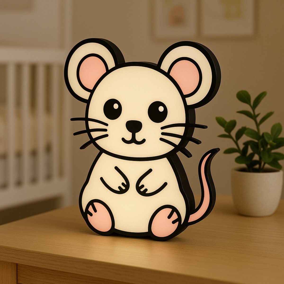 Cartoon Muizen Nachtlampje – Cute Mouse 3D Lightbox – Kinderkamer LED Nachtlamp – USB – Ca