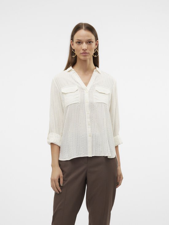 Vero Moda Blouse Vmbumpy Ls Glitter Shirt Wvn Ga Noo 10321777 Snow White/gold Lurex Dames Maat - XL
