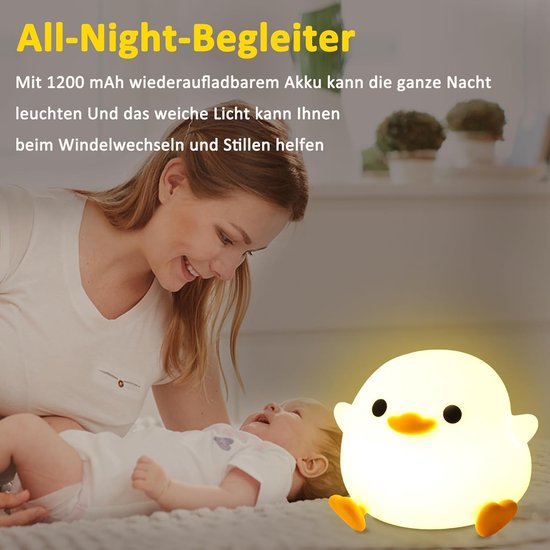 Nachtlampje - nachtlampje baby - Kindernachtlampje Eend - Babynachtlampje - met aanraaksensor - Kindveilig - USB-oplaadbaar - Dimbaar - LED - Slaapmaatje — afbeelding 4