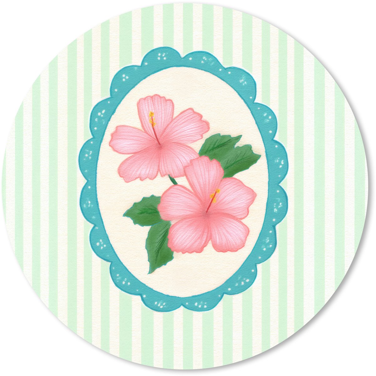 Muismat rond 30x30 cm - Mousepad Bloemen - Ovaal - Strepen - Groen - Ronde muismatten