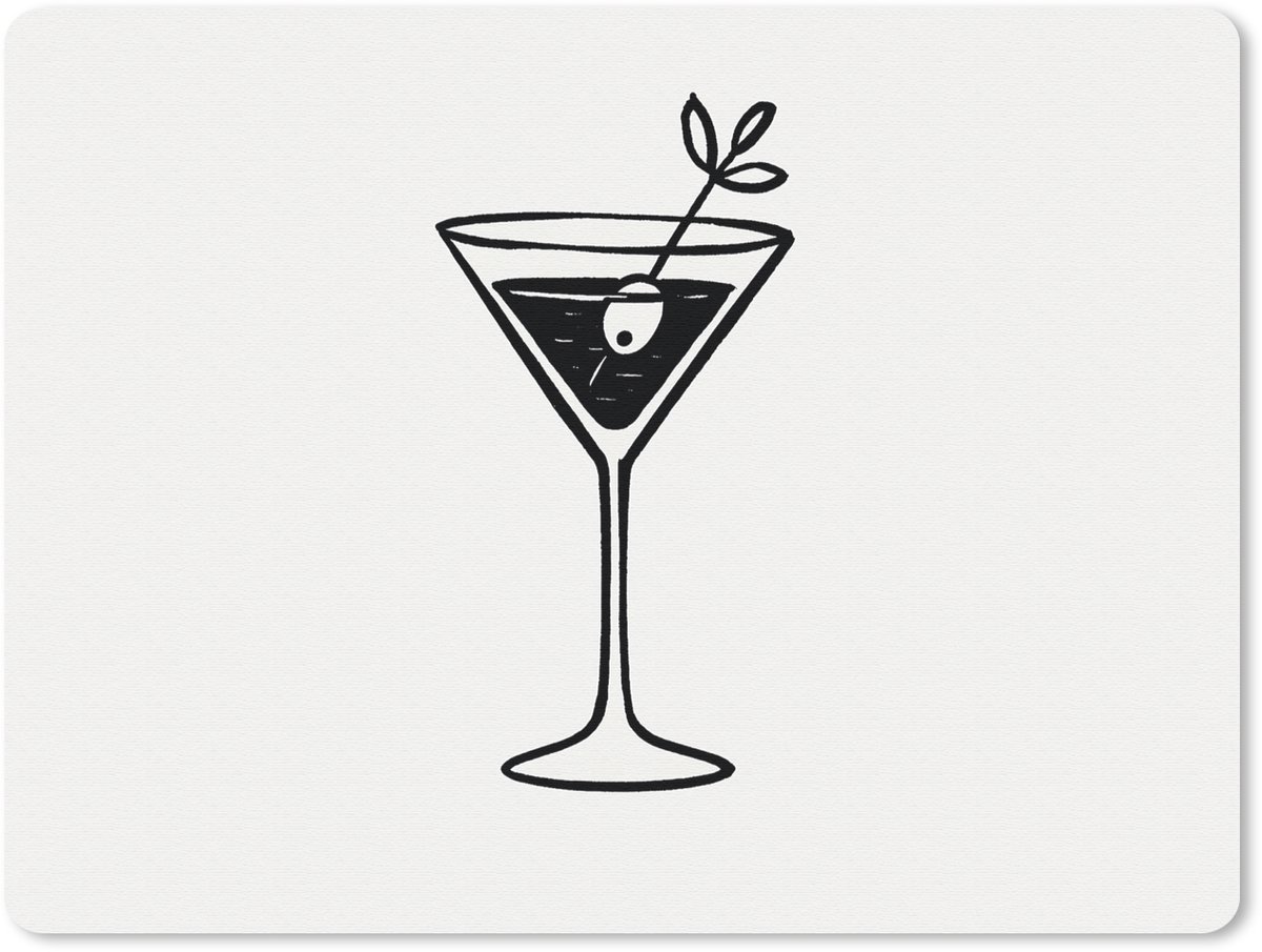Muismat 23x19 cm - Mousepad Cocktail - Glas - Olijf - Minimalistisch - Muismatten