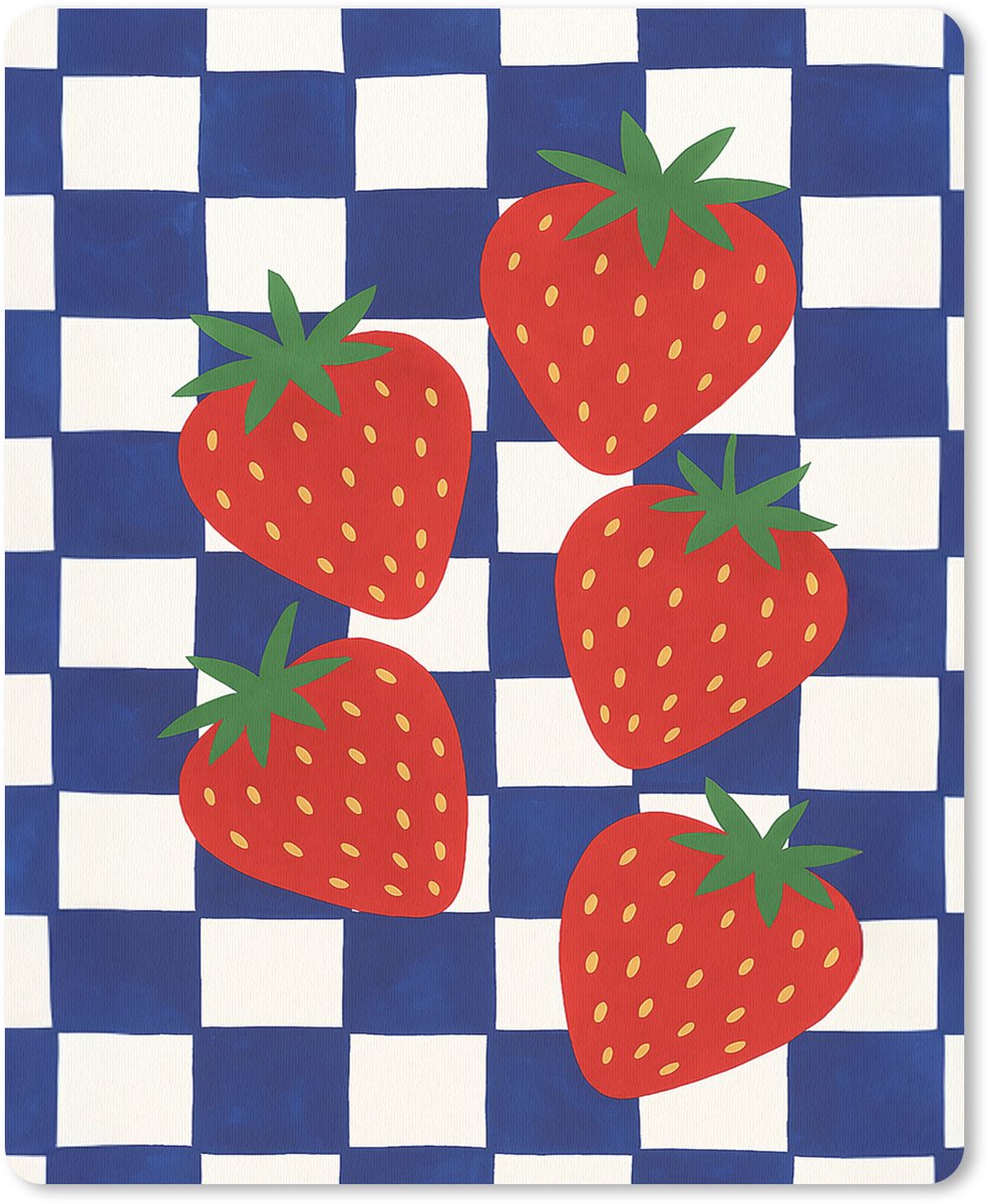 Muismat 19x23 cm - Mousepad Geblokt - Blauw - Aardbeien - Muismatten