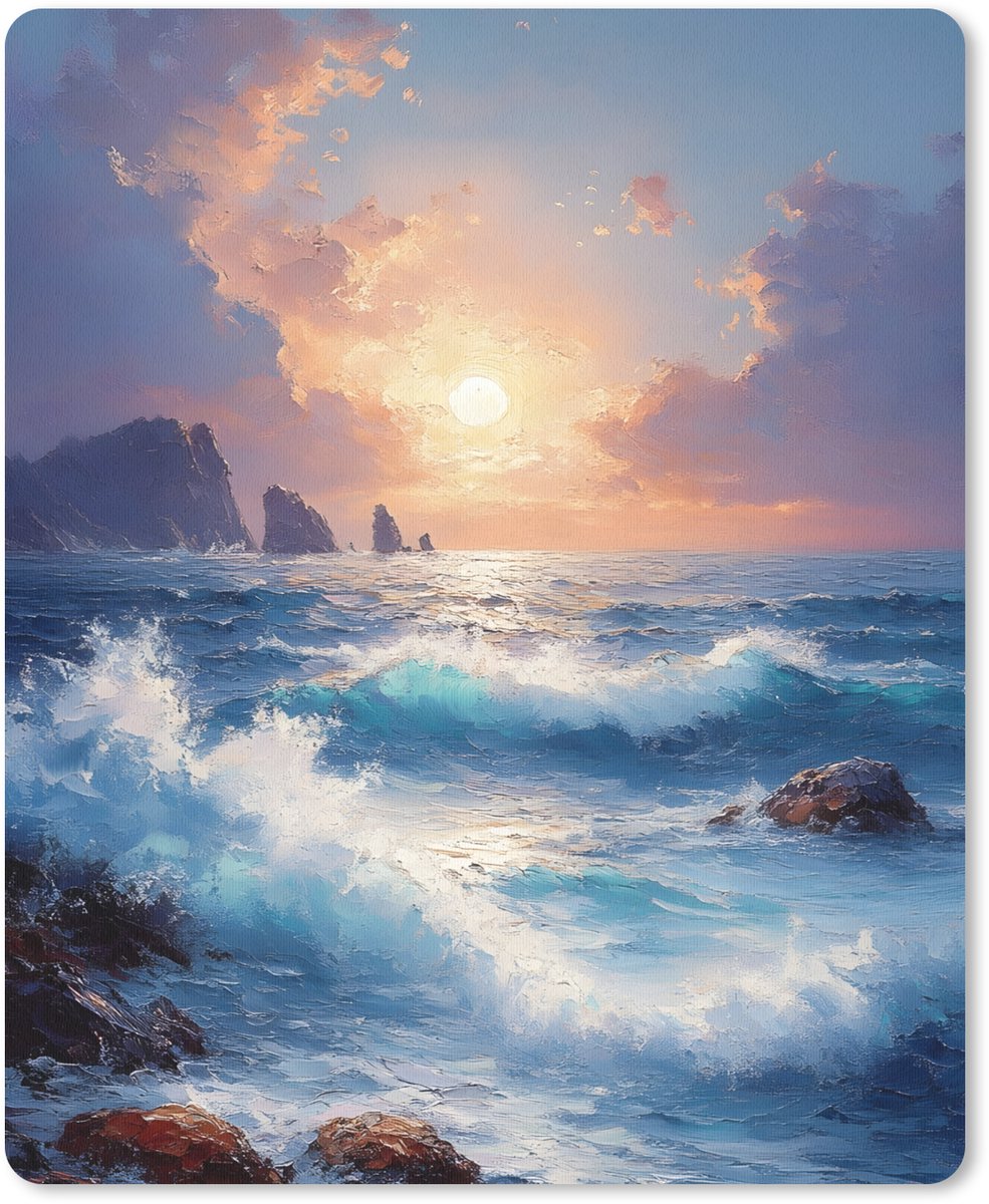 Muismat 19x23 cm - Mousepad Golven - Zee - Kleurrijk - Rotsen - Muismatten