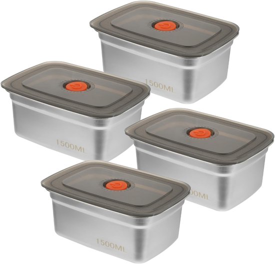 Ibenzoa® Set van 4 Stapelbare RVS Teigrijping Containers met Deksel voor Brood en Pizza, 1500 ml