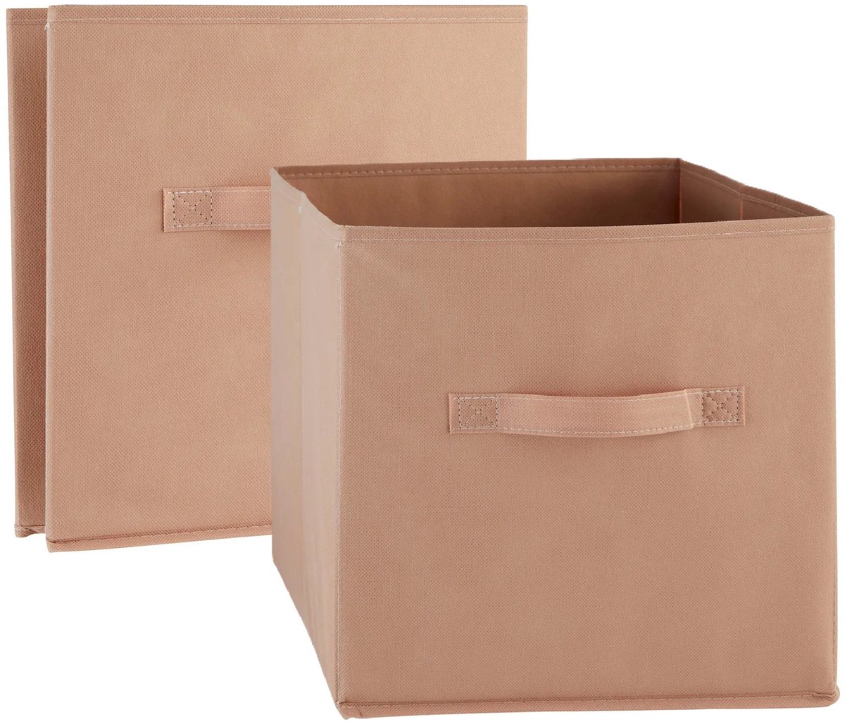 5Five® 5Five Opbergmand/kastmand Square Box - 2x - karton/kunststof - 29 liter - terra - 31 x 31 x 31 cm - Vakkenkast manden Terracotta bruin