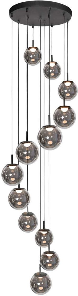 Hanglamp | 60 cm | bollique | 12 lichts | ingebouwde vervangbare LED module | smoke zwart | glas metaal | design hotel chique modern trendy