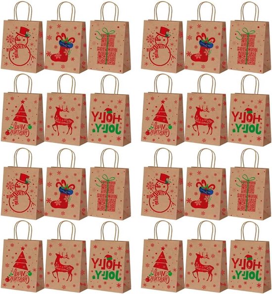 Lot De 12 Sacs En Papier De Noël Réutilisables Avec Poignée - Multicolore, Neuf