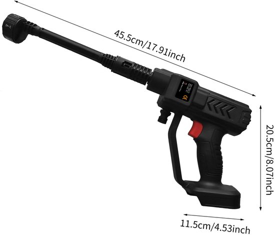 Draadloze Accu Hogedrukreiniger 35 Bar - 21V - 2x 8000mAh - 6-in-1 Spuitkop - Incl. Schuimfles & Gereedschapskoffer - Voor Auto, Fiets, Tuin, Terras & Ramen - Zwart van Merkloos	 — afbeelding 4