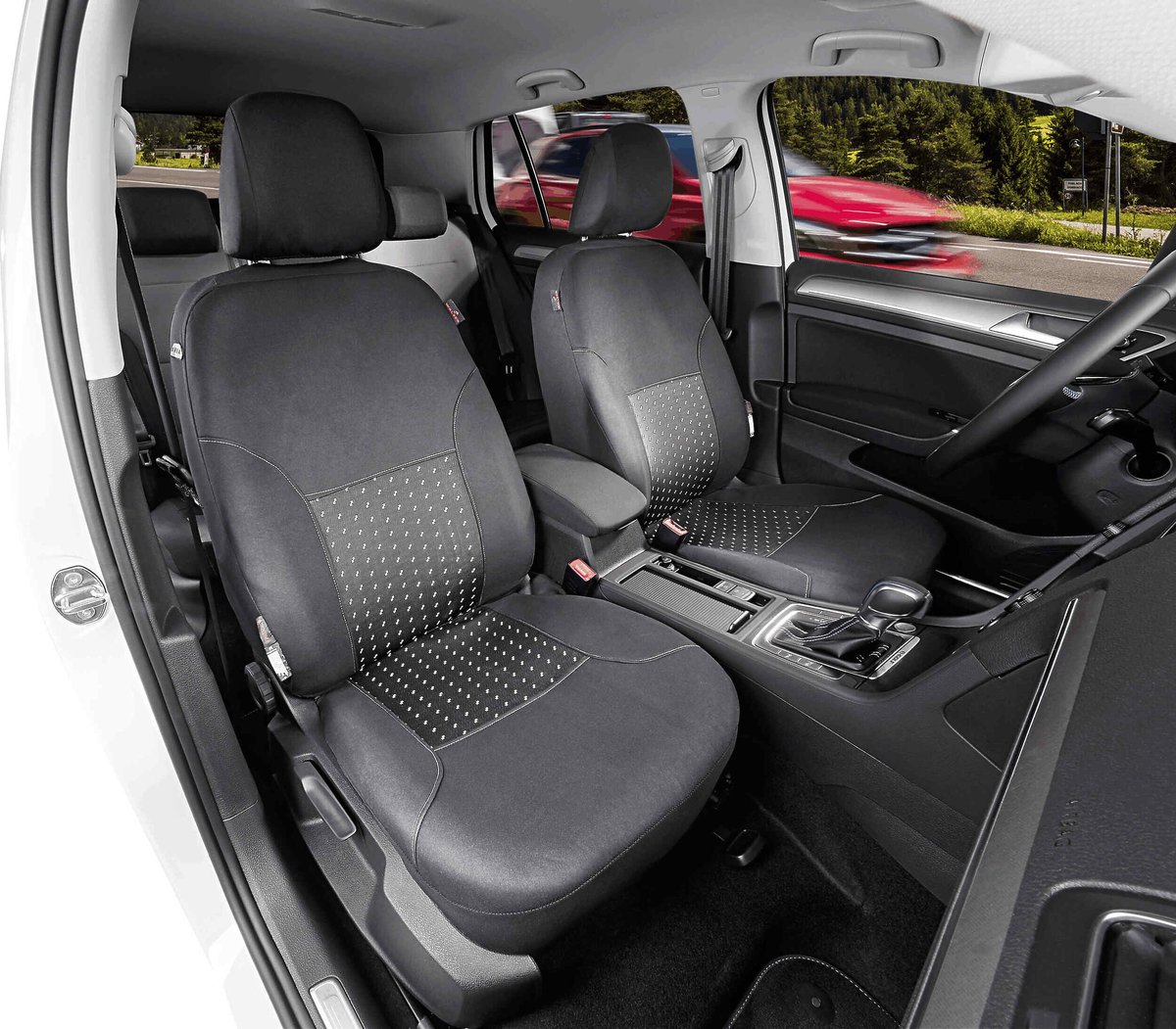 Stoelhoezen Auto WALSER 11938 Autostoelhoezen Dotspot Premium – 2-delige Voorstoelhoezen Zwart/Grijs | Zij-Airbag Compatibel | TÜV Getest | Bescherming Tegen Vuil Universele Autostoel Bescherming