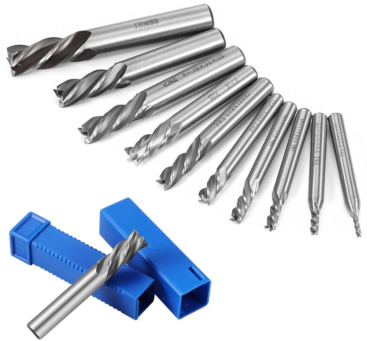 10-delige HSS-frees set met 4 tanden voor CNC precisiewerk - Wolfraam stalen carbide eindfrezen - Schachtboorset 2/3/4/5/6/7/8/9/10/12 mm