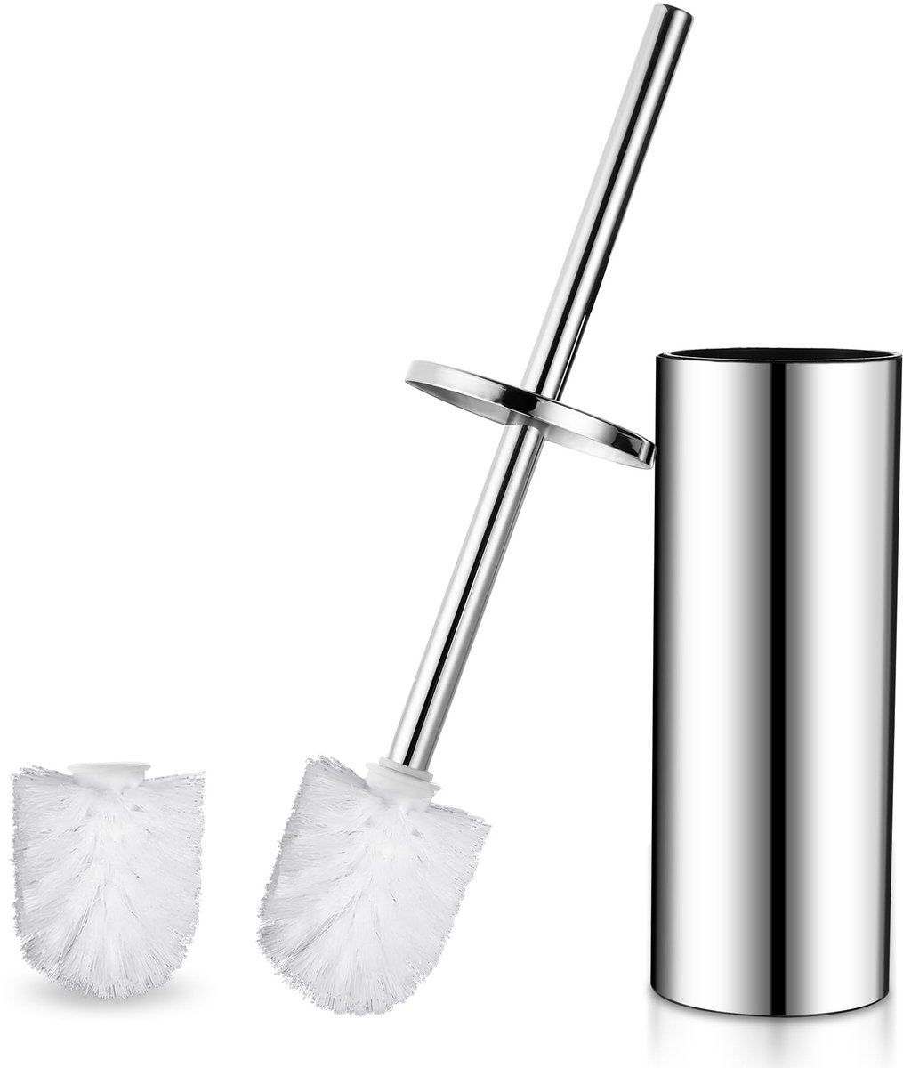 Ibenzoa® Elegante Staande Toiletborstelset met Roestvrij Stalen Houder en Vervangbare Borstelkoppen