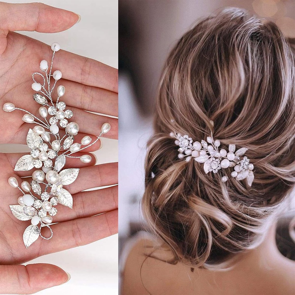 Ibenzoa® Elegante Zilveren Bruidshaarsieraad met Kristallen en Parelversiering voor Bruiloft