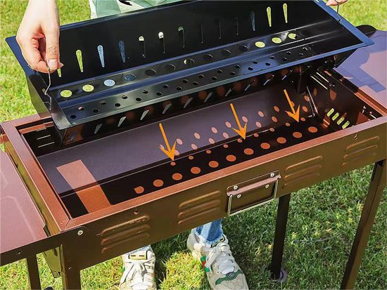 Draagbare Houtskool Barbecue met Trolley - Rookarme RVS BBQ Grill voor Buiten, Camping & Tuin - 66,5x30x68 cm — afbeelding 4