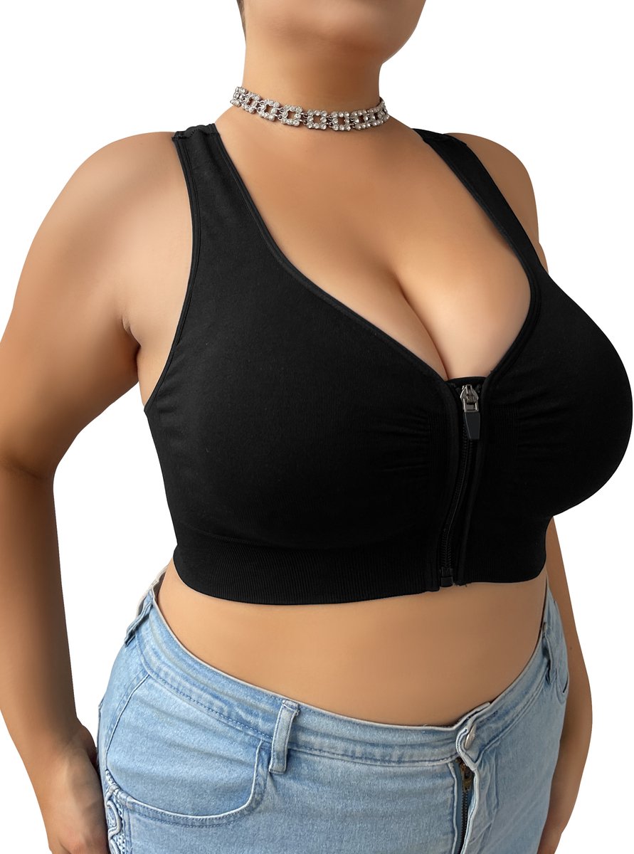 MEETYOO Grote Maat Bh Met Vetersluiting Aan De Voorkant- Bh Zonder Beugel - Licht Corrigerend - Comfort Bh - Postoperatieve Bh - Bh Grote Maten - Push-Up-Beha'S - Onzichtbare Bh - Ondersteunende Bh - Beha Dames-Zwart-XL