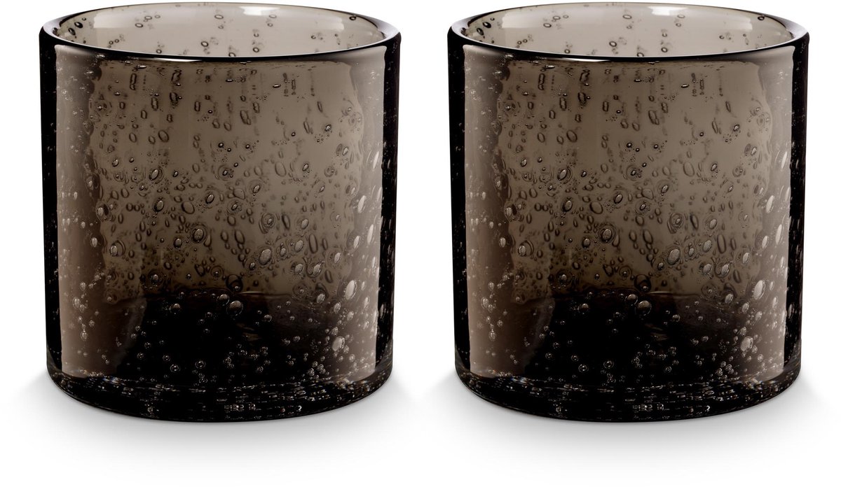 Kandelaar Set van 2 - Kaarsenhouder van Glas - Zwart - 10x10cm