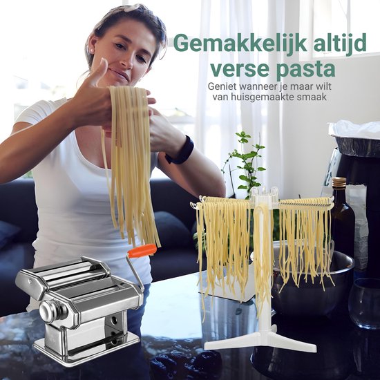 Pastamachine - 9 Standen voor Verse Spaghetti, Tagliatelle, Fettuccine en Lasagne - Hoogwaardig Roestvrij Staal- AUM van Merkloos — afbeelding 5