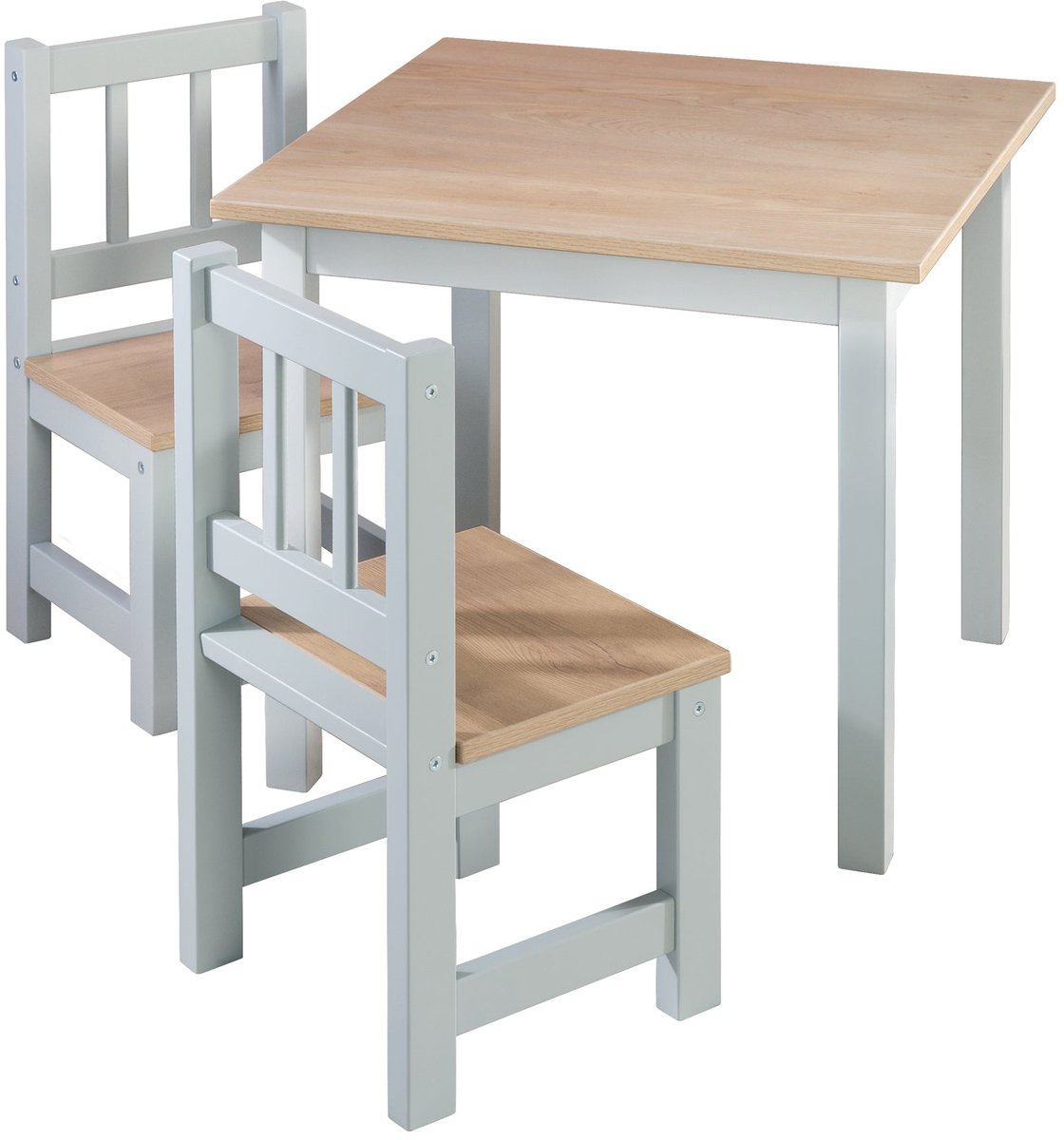 roba Kindertafel en 2 Stoelen Set 'Woody' - Tafelblad en Stoelen met Hout-achtige Uitstraling - Wit