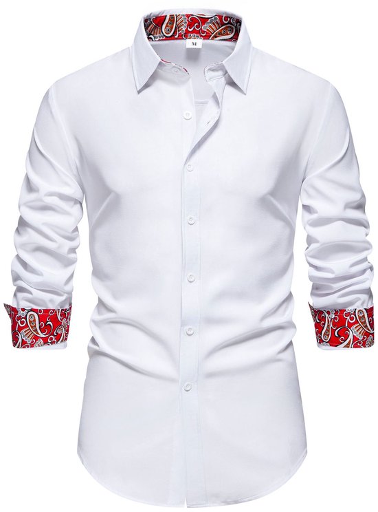 Allthemen Mannen Bloemetjes Patchwork Overhemd - Slank Passend Lange Mouwen - L