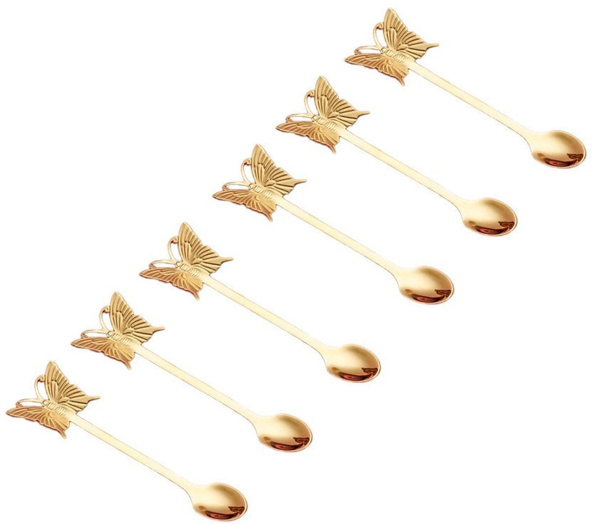 Gouden Papillon Dessertlepels - Theelepels – Set van 6 | Aulica | Vlinderdetail | RVS