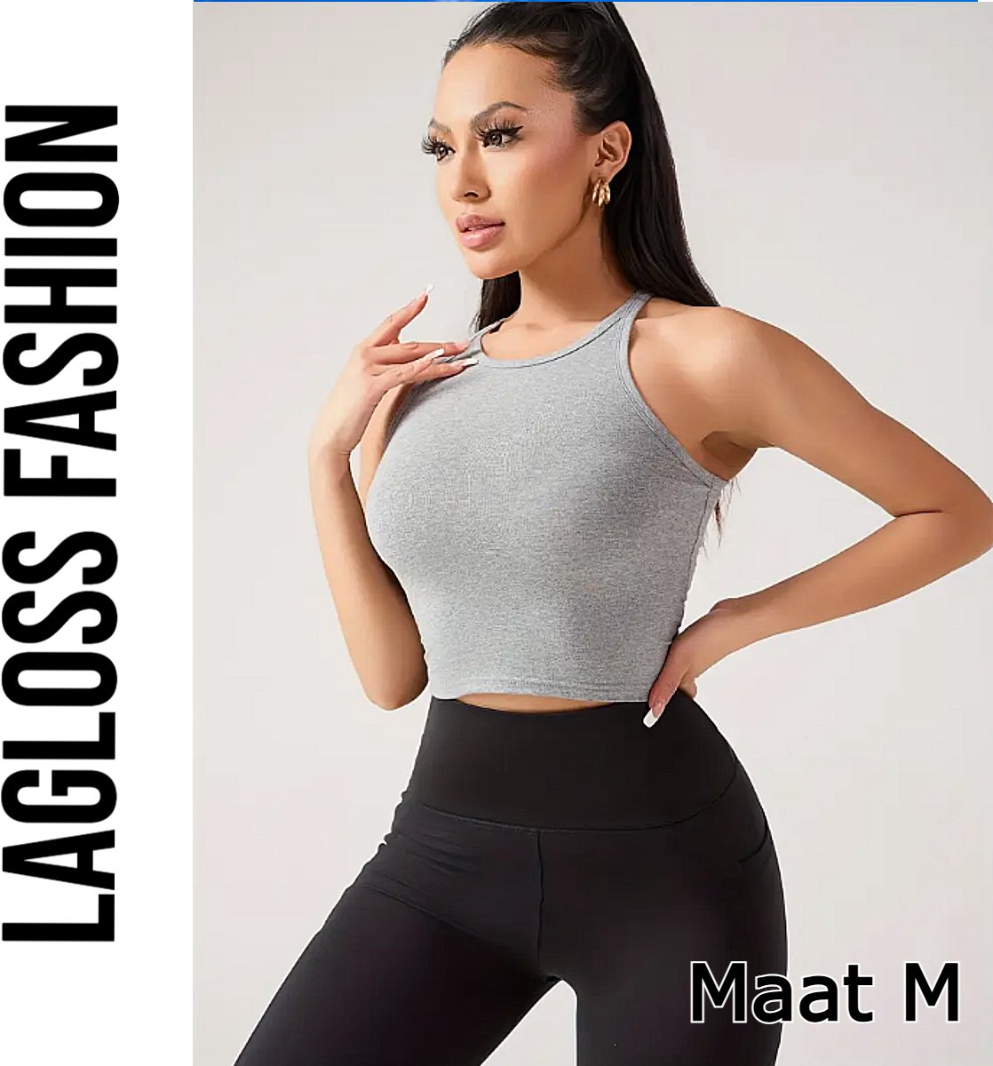 LaGloss® Dames Yoga Tanktop Grijs Katoen – Snel Droog Fitness Top met Ingebouwde BH – Ademend Sportshirt voor Yoga, Hardlopen & Gym – Maat M