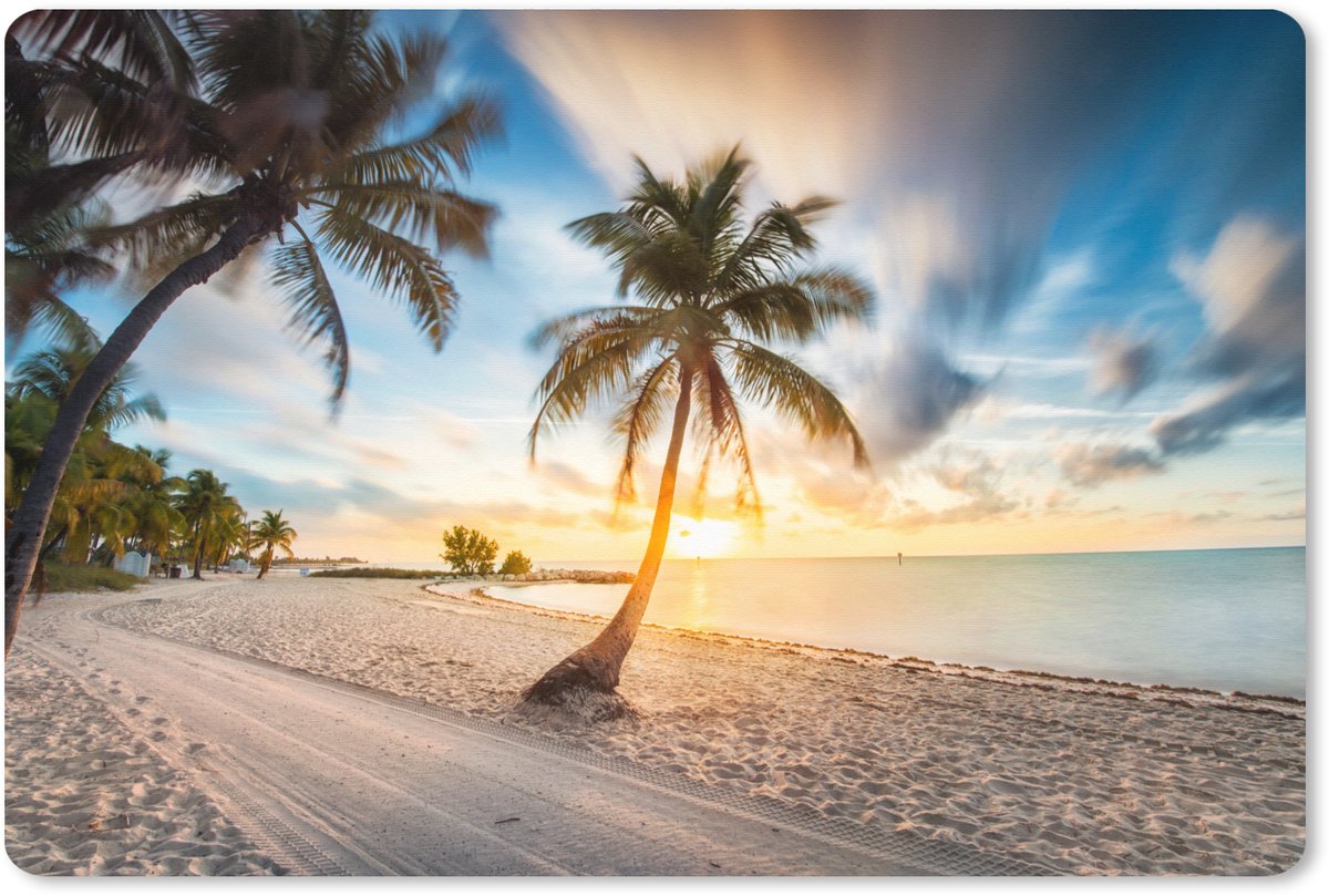 Muismat XXL 90x60 cm - Bureau onderlegger - Bureau mat Zonsondergang - Strand - Palmboom - Bureaumat - Gaming mousepad xl - Bureaulegger groot - Computer deskmat
