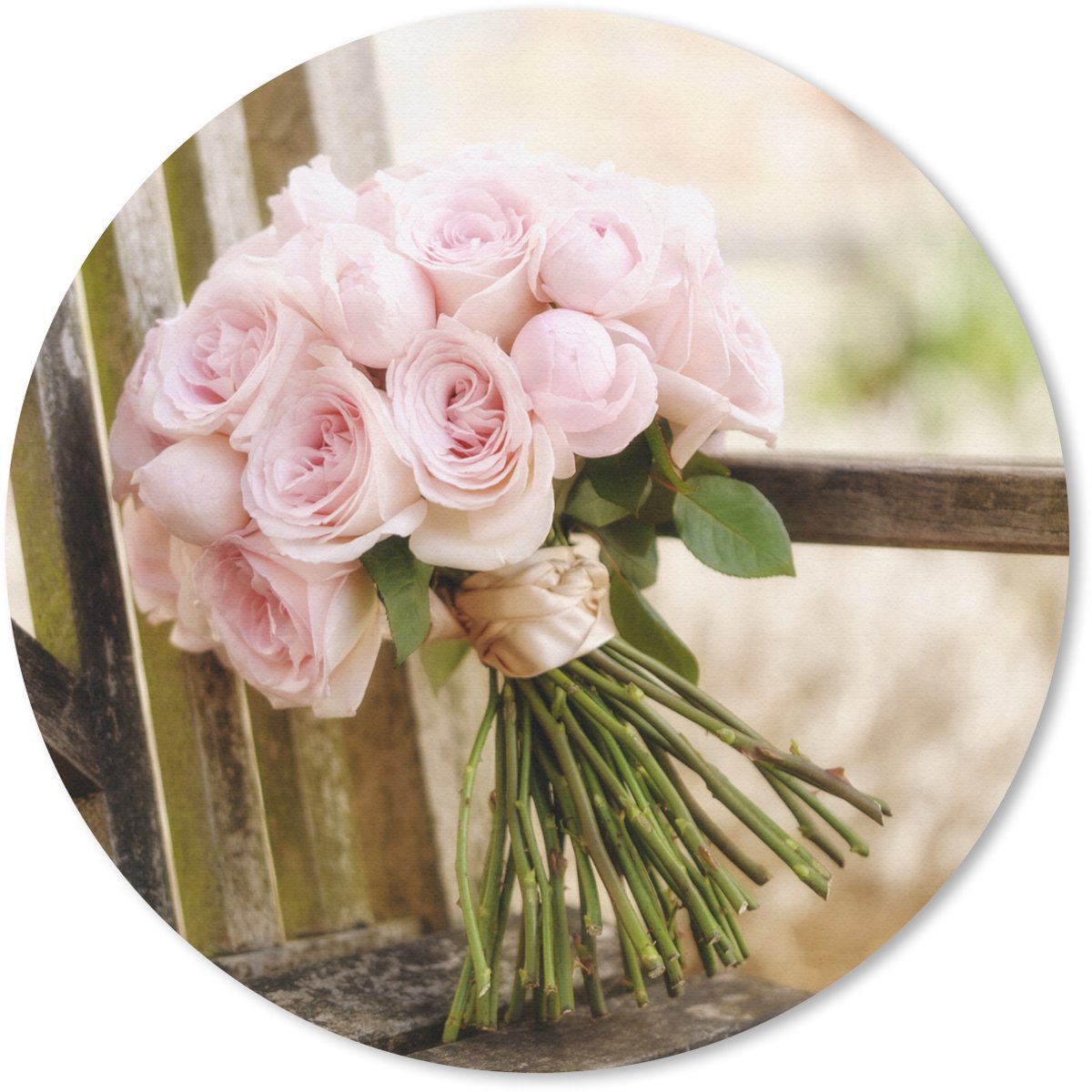 Muismat rond 20x20 cm - Mousepad Bos bloemen van roze pioenrozen - Ronde muismatten