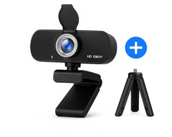 SyncGear Webcam Inclusief Statief - Full HD - Autofocus - Voor Laptop & PC - Geschikt Voor Windows 11 - Met Cover