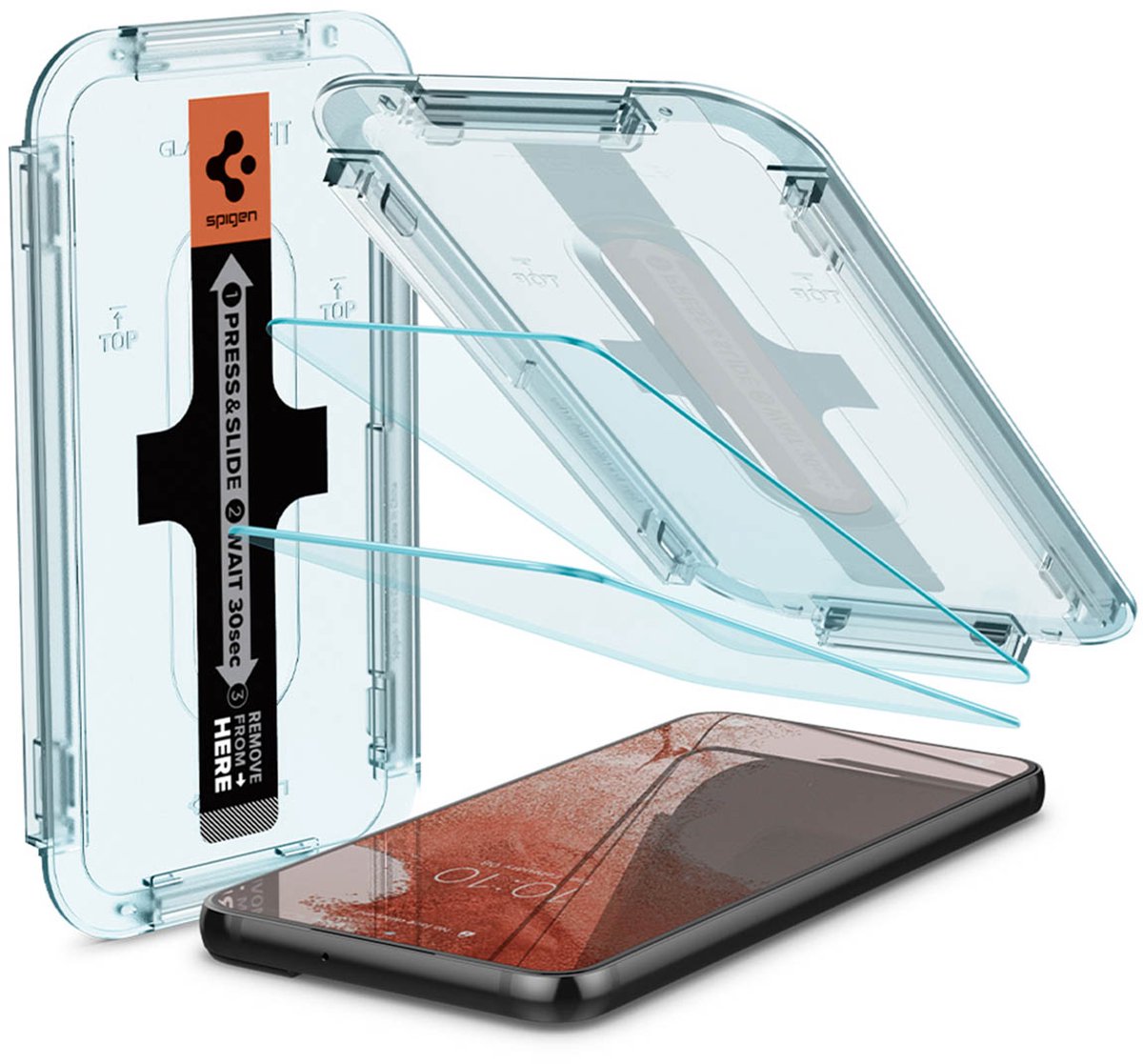 screenprotector Geschikt voor Samsung Galaxy S22 met Montage frame - 2 Pack - Spigen
