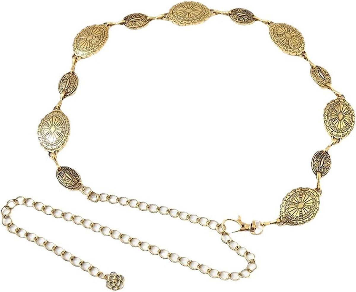 Verstelbare metalen kettingriem met vintage concho's - Westerse cowgirl tailleband voor vrouwen - Goud - Eén maat
