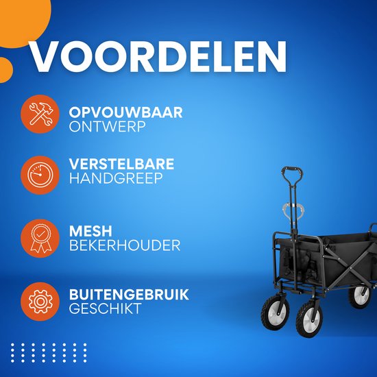 Bolderkar - Handkar Opvouwbaar - Praktisch voor Buiten - Inclusief Mesh Bekerhouder & Verstelbare Handgreep - Zwart van Merkloos — afbeelding 3