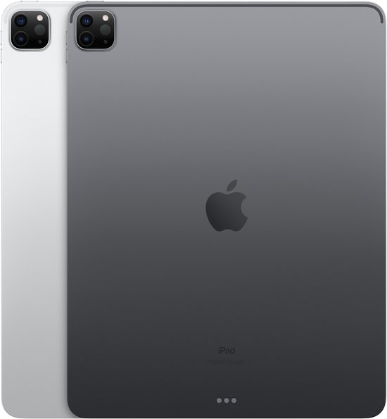 Zilveren en grijze iPad Pro met Apple logo. Twee iPads naast elkaar, achterkant zichtbaar.