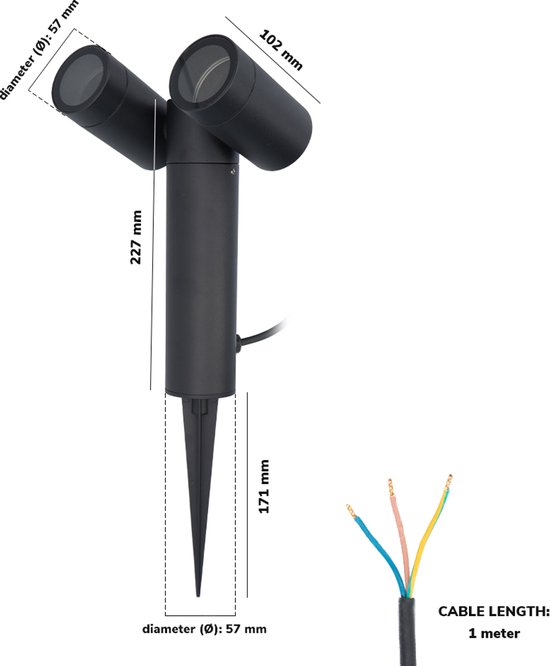 HOFTRONIC Pinero Dubbel LED prikspot - GU10 8 Watt 345 Lumen - Dimbaar - Kantelbaar - 6500K daglicht wit - IP64 Waterdicht - Zwart