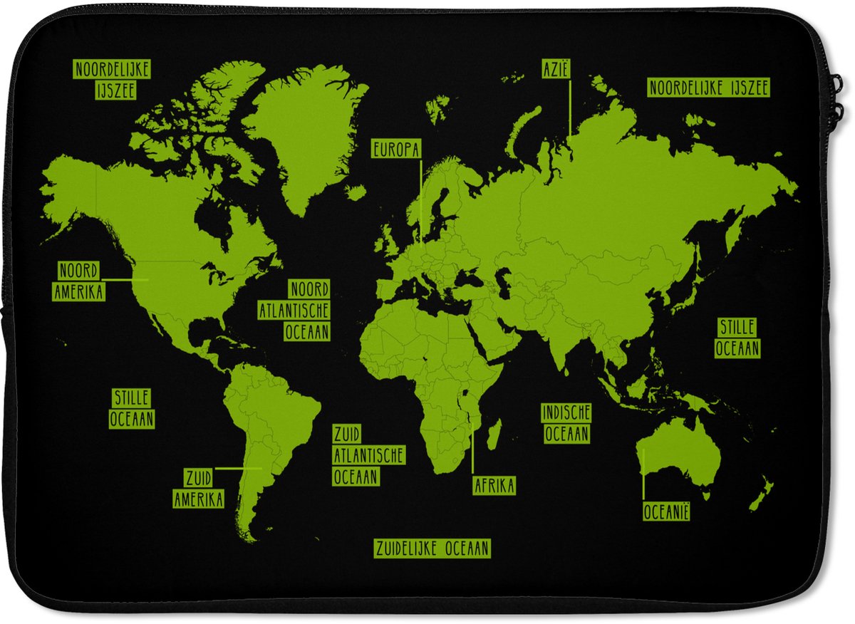 Laptophoes 13 inch - Wereldkaart - Paars - Simpel - Laptop sleeve - Binnenmaat 32x22,5 cm - Zwarte achterkant