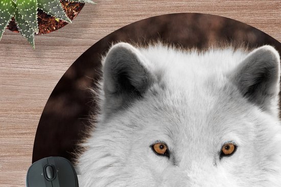 Muismat rond 50x50 cm - Mousepad Wolf - Wit - Portret - Ronde muismatten