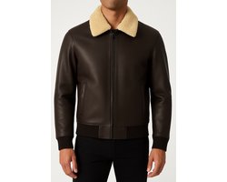 The Commendent Leren Pilot Bomber Jas Heren – Echt Lamsleer – Donkerbruin/Chocolade – Aviator Jacket met Afneembare Schapenwollen Kraag & Binnenzakken