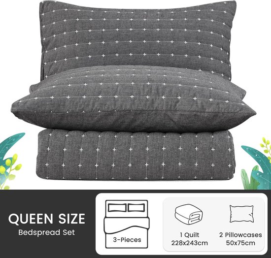 Hoogwaardige solitaire katoenen 3-delige bedsprei-set Hoogwaardige solitaire katoenen 3-delige bedsprei-set