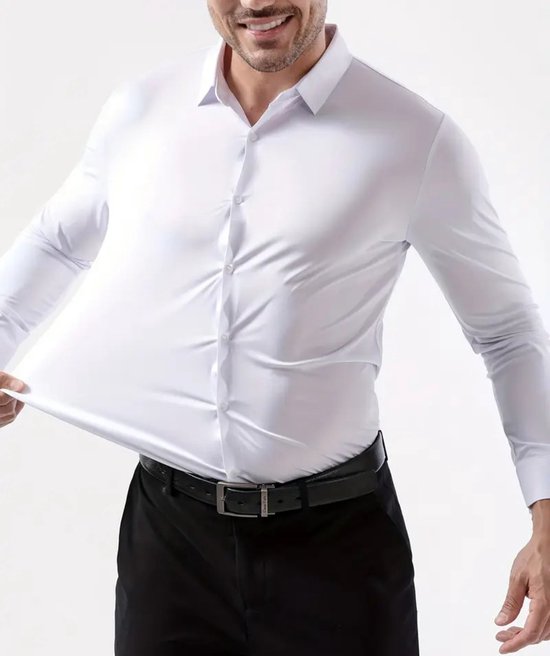 Strijkvrij Stretch Heren Overhemd – Slim Fit | Stijlvol, Comfortabel & Onderhoudsvrij wit maat XL