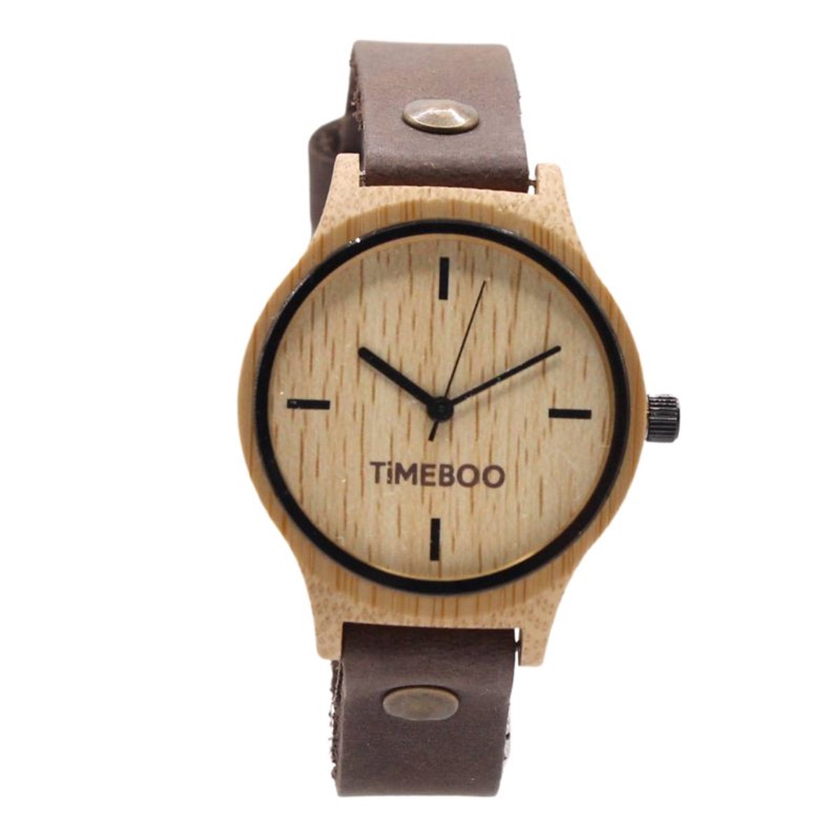 Timeboo horloge Twist | Bamboe houten horloge | dames - leer - Brown - zonder cijfers