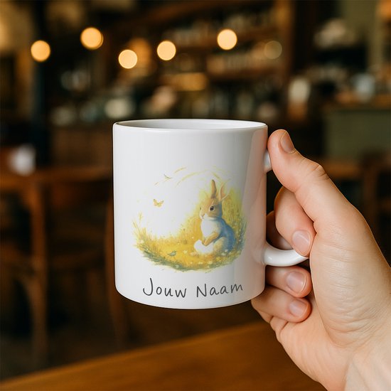 Tasse personnalisée en forme de lapin mignon – Tasse à café personnalisée avec nom, Fleurs et nature