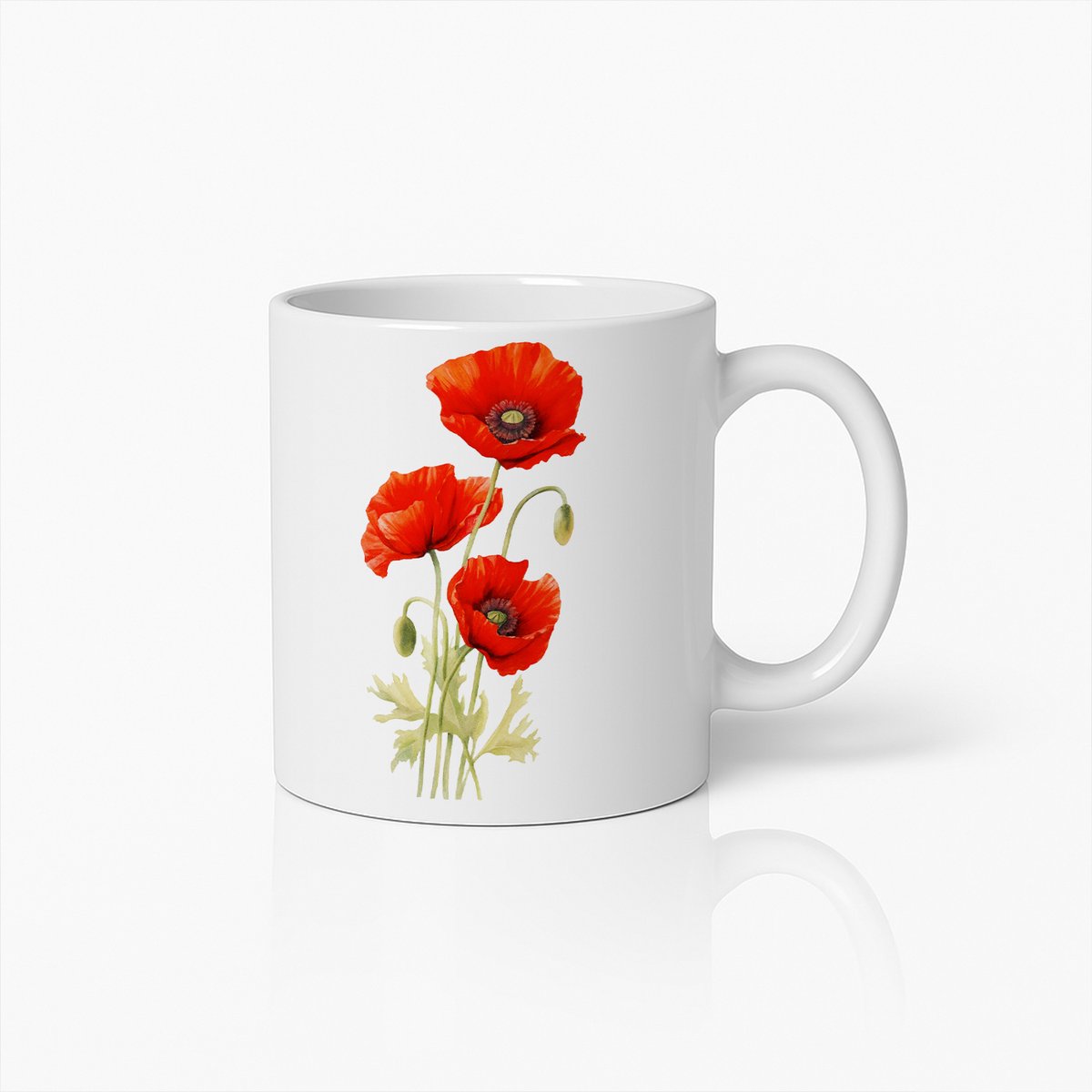 Rode Klaproos Bloemenmok – Elegante Botanische Koffiebeker met Wilde Bloemenprint