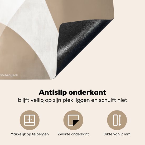 Antislip onderkant van de inductiebeschermer, met icoontjes voor opbergen, zwarte onderkant en dikte.
