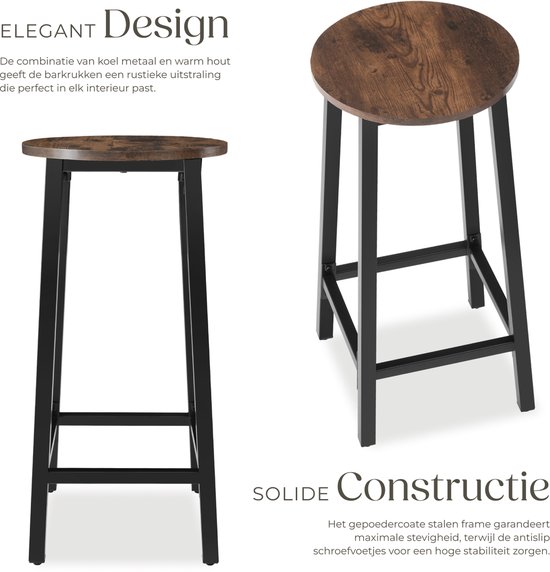 Set - Lot de 2 tabourets de bar "Corby" - industriel - marron foncé - 404332