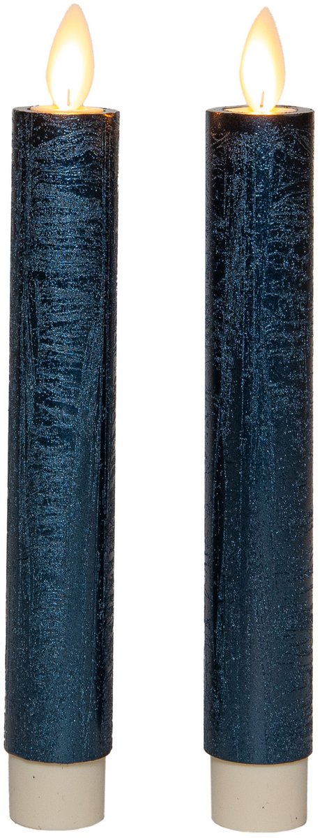 Anna's Collection LED dinerkaarsen - 2x stuks - metallic blauw - 18 cm - met afstandsbediening Donkerblauw