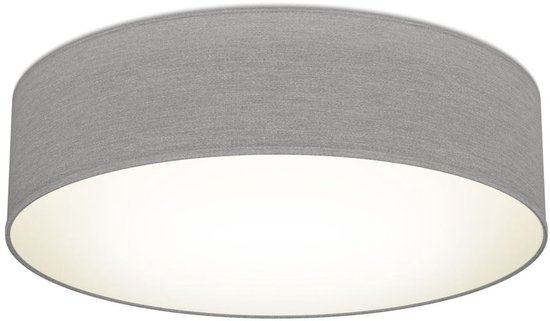 Grijze stoffen plafondlamp met een rond ontwerp.