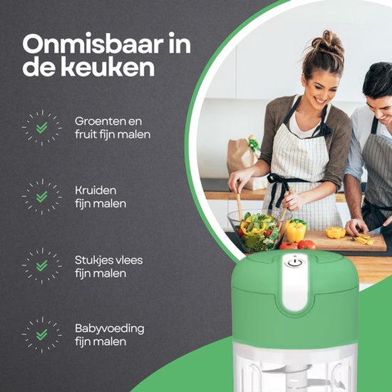 COCHO® Elektrische Hakmolen - USB Oplaadbaar - Mini Chopper 250 ml - Draadloos - Voor Groenten, Babyvoeding & Meal Prep - Groen van COCHO® — afbeelding 3