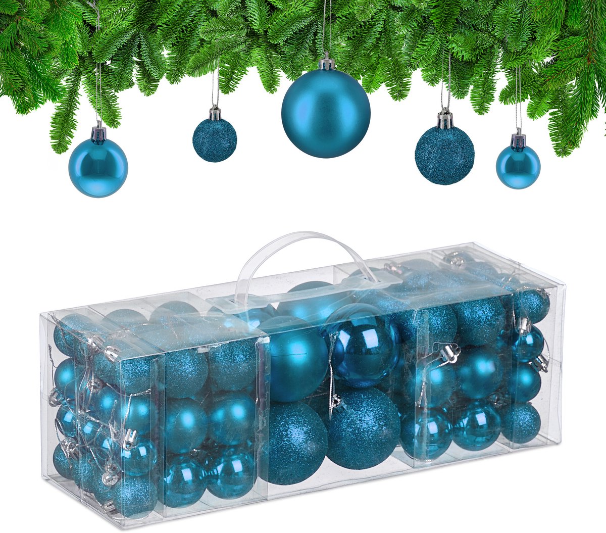 kerstballen set van 76 - 3, 4 en 6 cm - plastic - onbreekbaar - turquoise