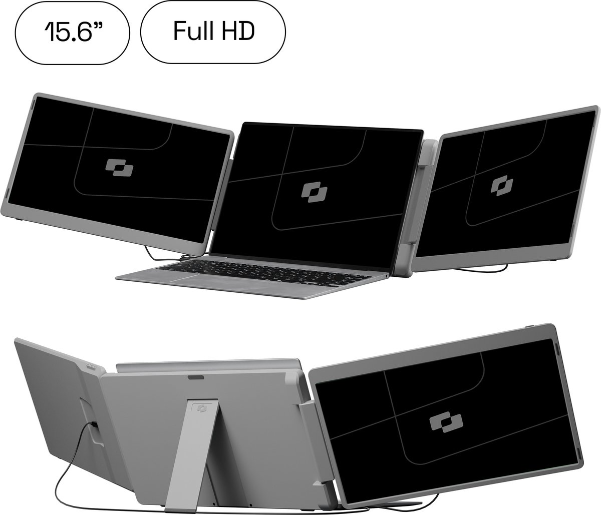 Screenmate® Flip Portable Monitor 15,6” - Draagbare Monitor met Beschermhoes - Extra Scherm Laptop - Draagbaar Beeldscherm - Grijs