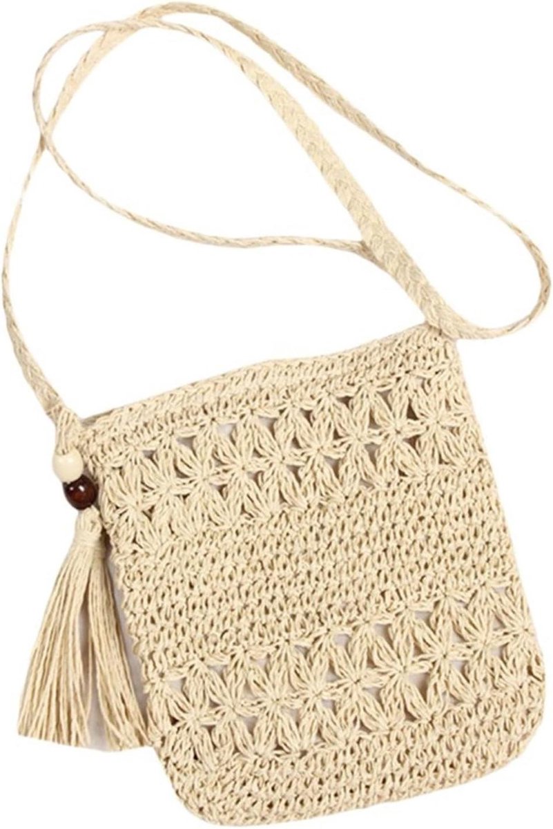 Dames strandtas retrostijl rond beige medium - Schoudertas voor dames vakantie vrije tijd