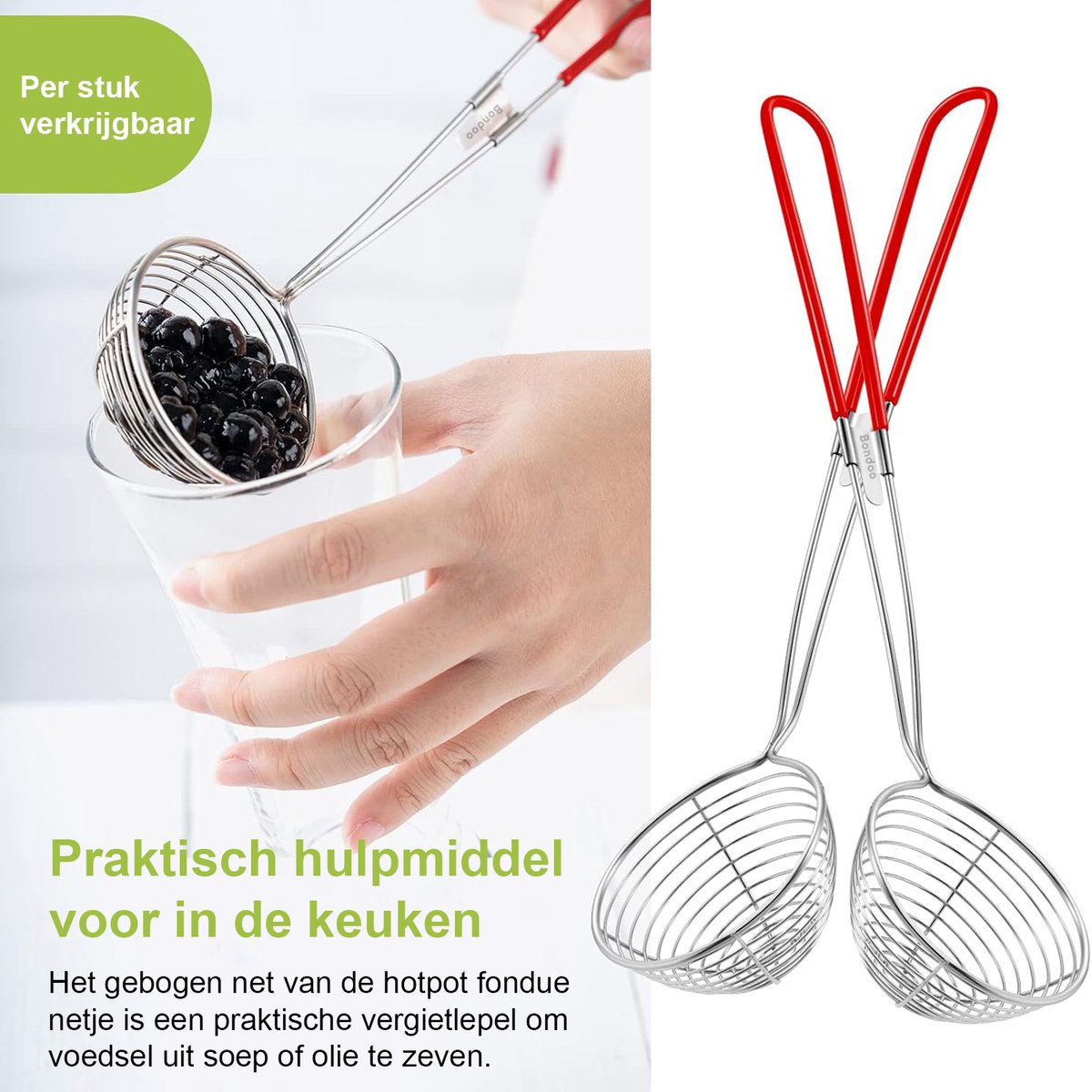 Fondue netjes voor Hotpot - Roestvrij staal - met handgreep - Ø6,5cm - los verkrijgbaar of als set van 4/6/8 stuks - Rood – foto 3