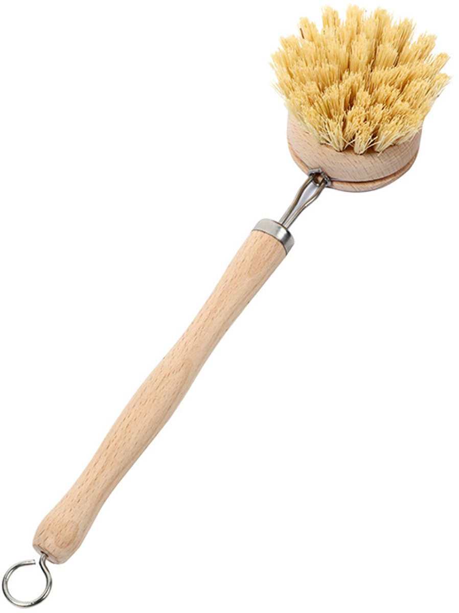 Multifunctionele afwasborstel met vezels en beukenhouten handvat, afwasborstel van bamboe - Houten afwasborstel met handvat voor potten, pannen en keukengerei